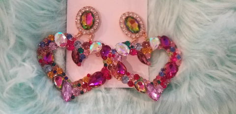Big Hearts Multicolored Jeweled Earrings